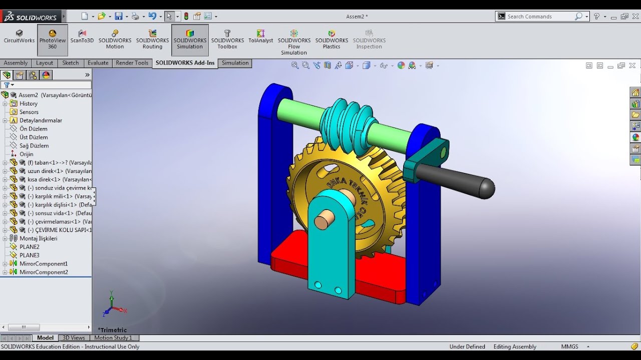 Sonsuz Vida ve Karşılık Dişlisi Solidworks Eğitim Worm Gear