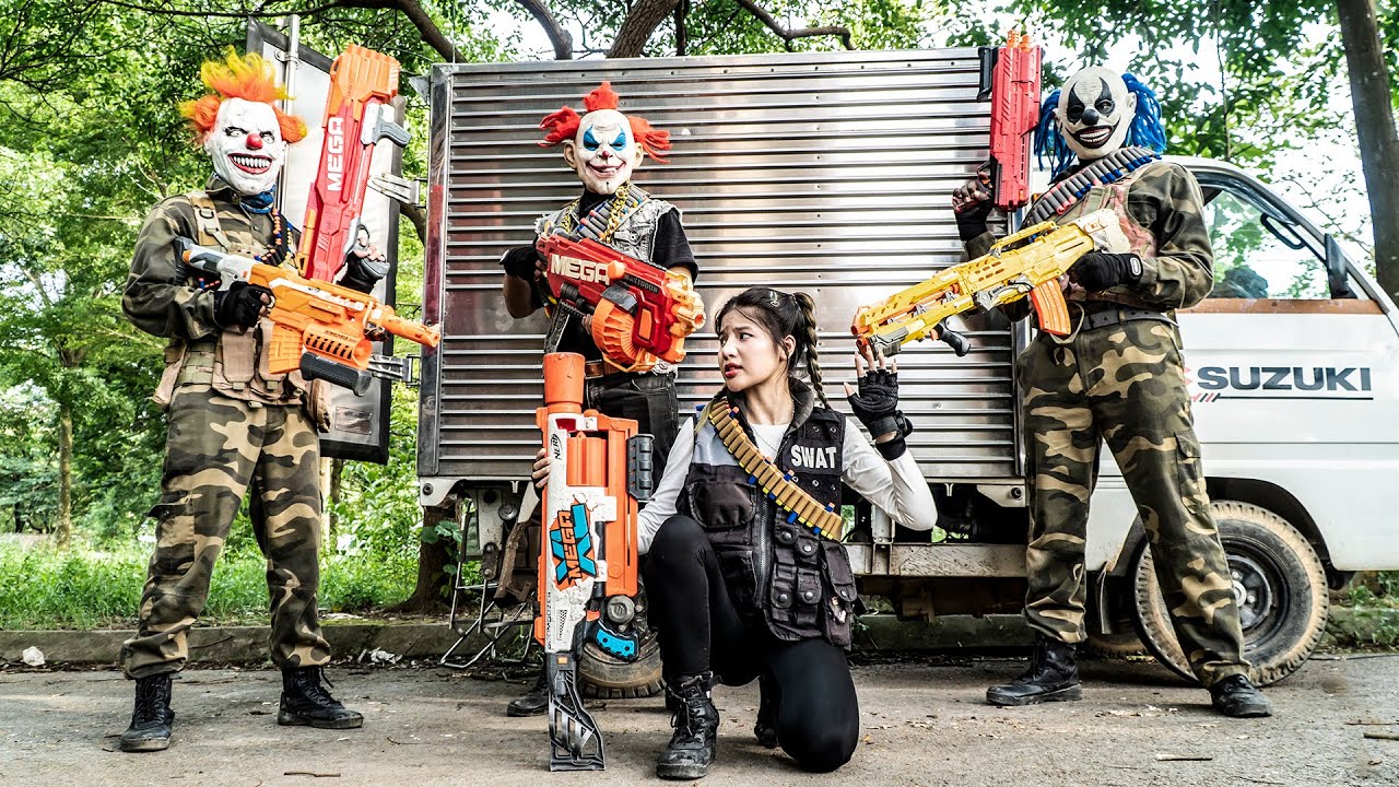 LTT Nerf Mod : S.W.A.T Amazing Warriors W Nerf Gun Fight Boss Masked Criminals Dangerous