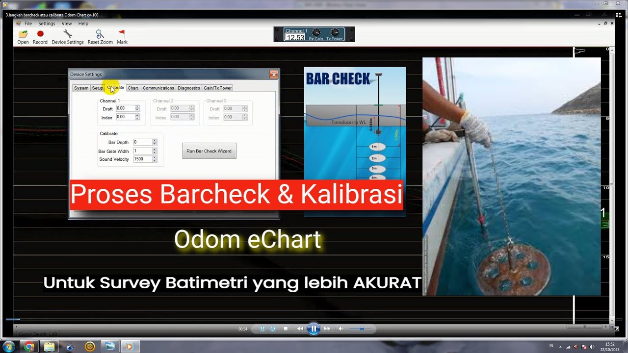 Langkah BarCheck & Kalibrasi single beam eChart | Odom echosounder cv-100 | untuk Survey Batimetri
