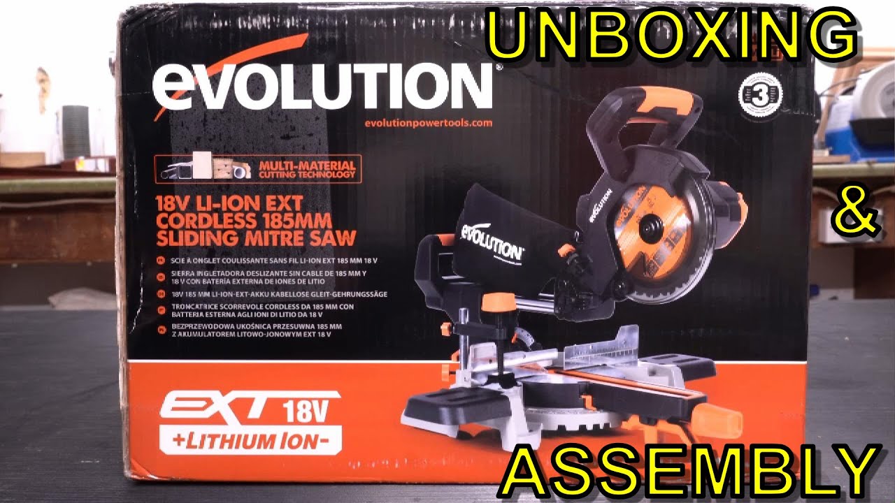 Evolution R185SMS-Li 18V Cordless Sliding Mitre Saw - Unboxing & Assembly. 10% off see description!