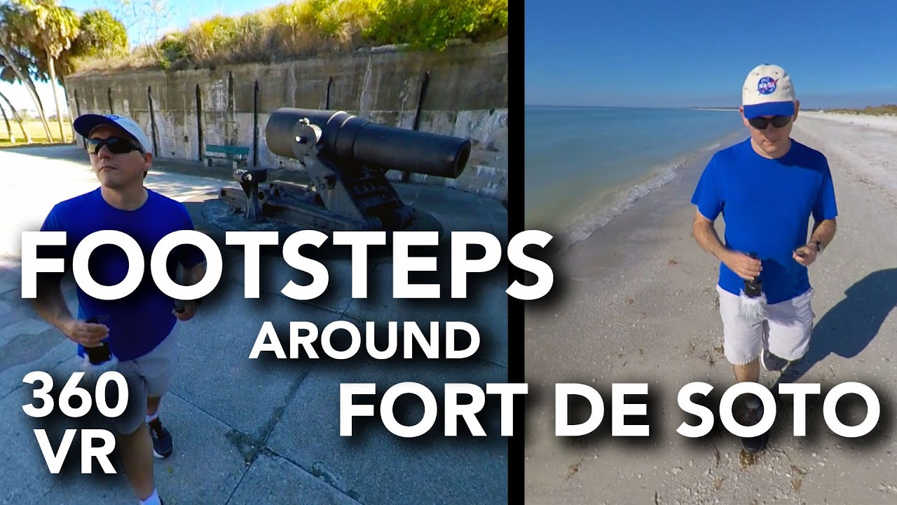 ASMR Footsteps - Walking around Fort De Soto, Beach, & Pier (360, VR, Tunnels, Ambient, Outdoors)