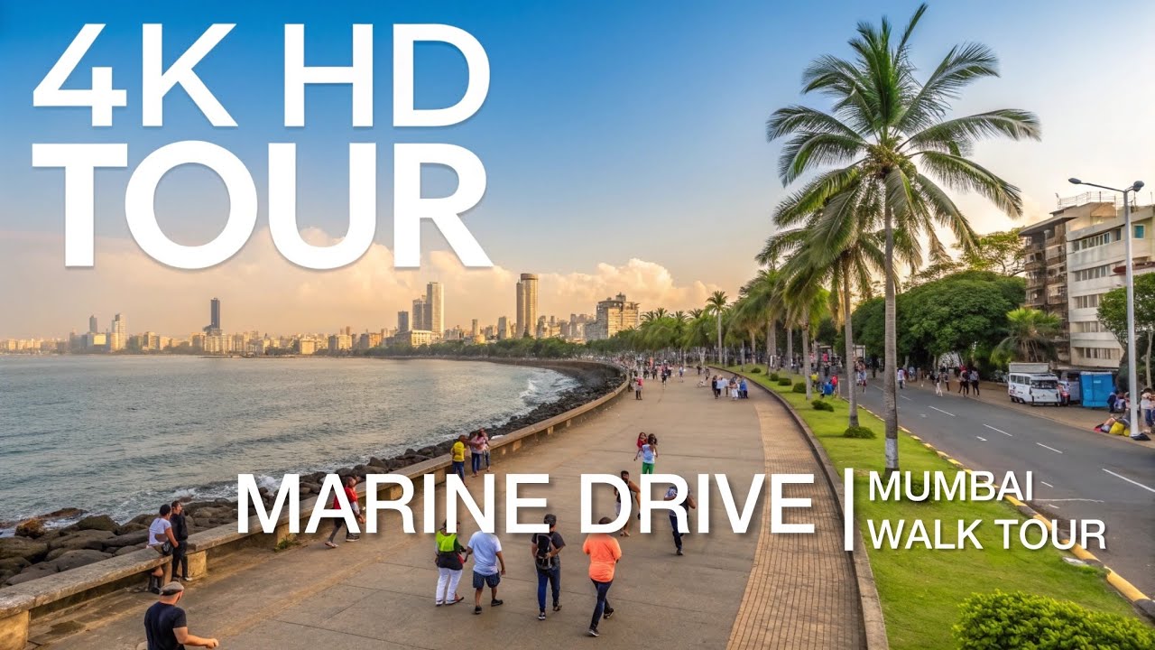 Marine Drive Relaxing Evening Walk - Mumbai Walking Tour 4K