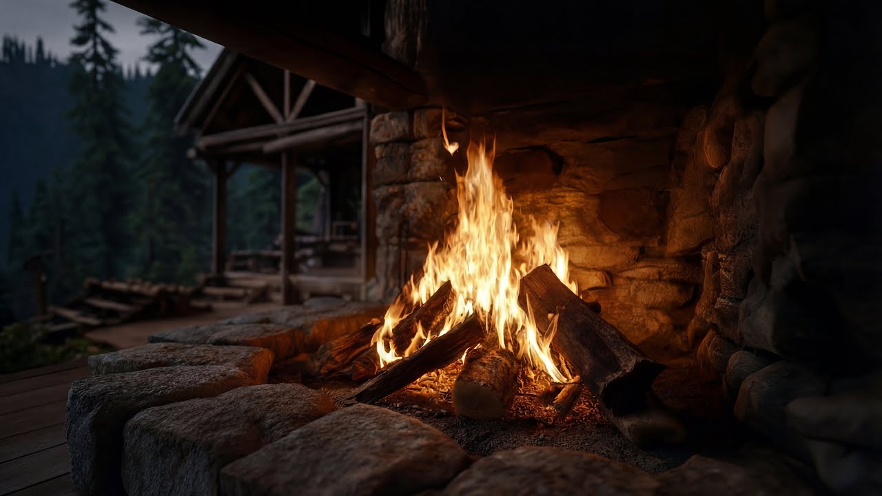 Mountain Porch Fireplace – Relaxing Fire for Deep Sleep (3 Hours)