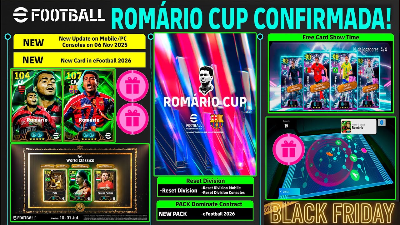 Novidades eFootball 26 Mobile! Pelé de Volta? Oficial Romário Cup Confirmado!