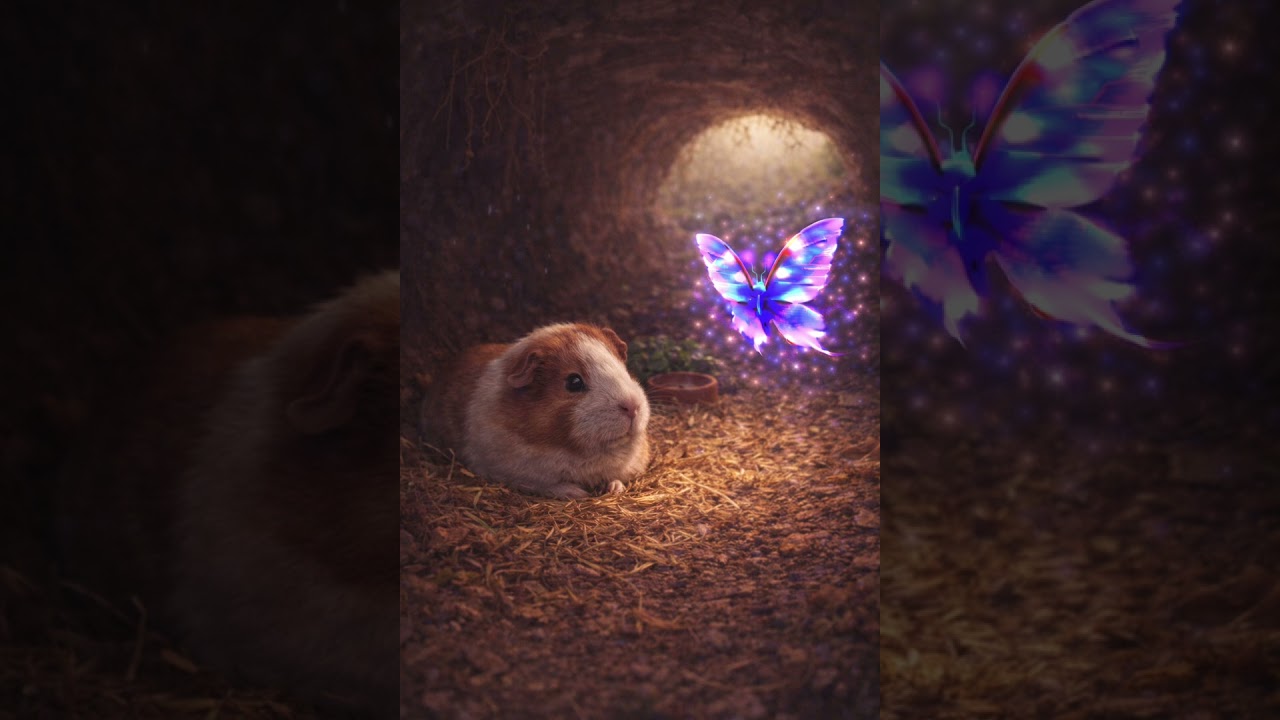Descritivo da cena da Borboleta fluorescente e o porquinho da índia 