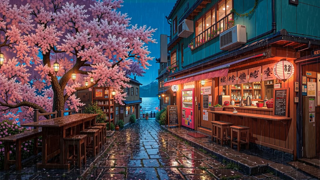 Lofi Rain – Tranquil Rainy Night in Sakura Kanazawa Old Street | Relaxing Beats for Study, Heal