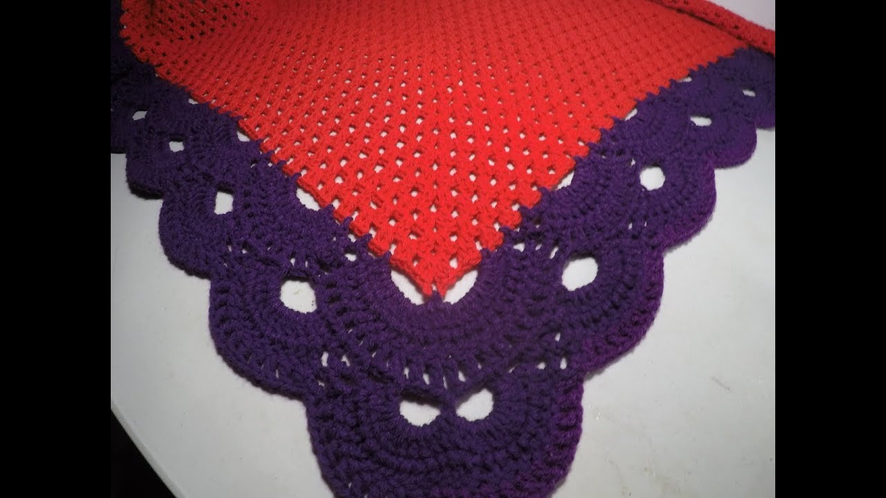 شال كروشيه  مثلث بكنار      crochet shawl