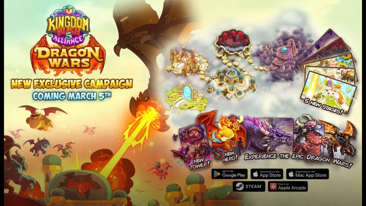 Dragon War DLC de Kingdom Rush Alliance - com: Novo herói, Torre, 5 fases e 3 Chefes!