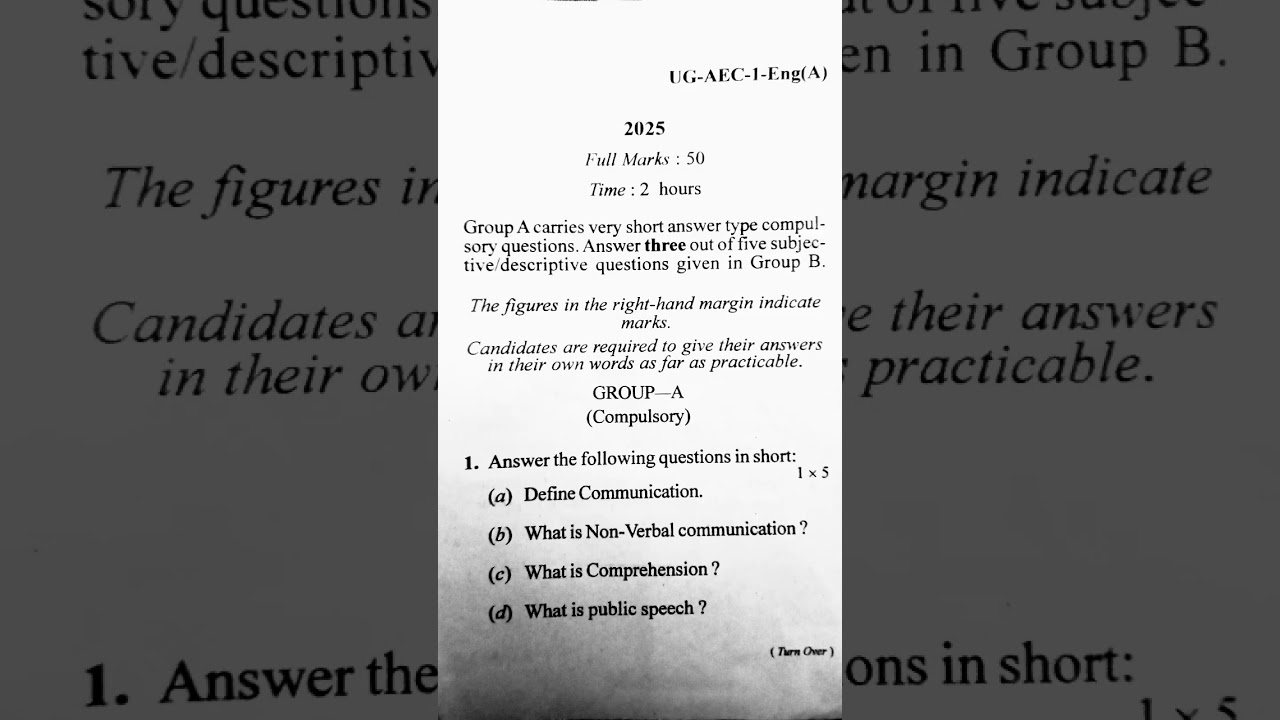 BBMKU University 1st semester exam paper of AEC 1 ENGLISH 2025 -26