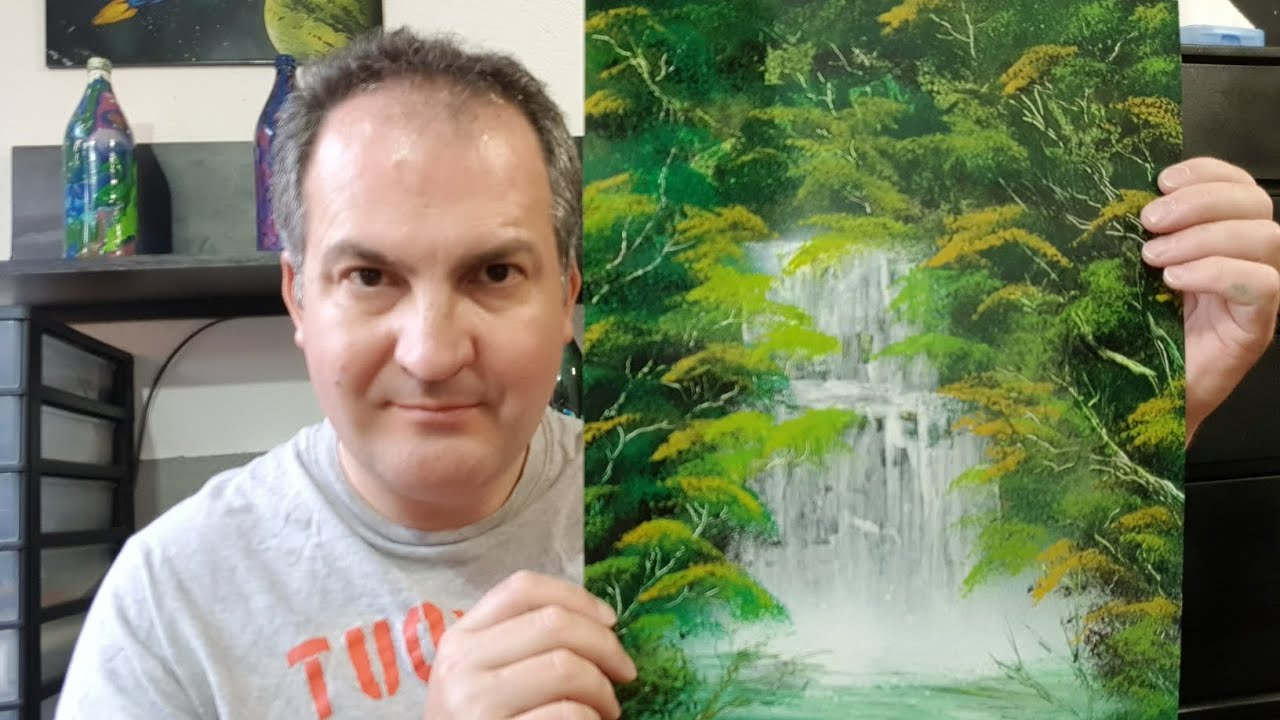 Como pintar una cascada en el bosque, con pintura en spray. Cuadro simple, sencillo y bonito.