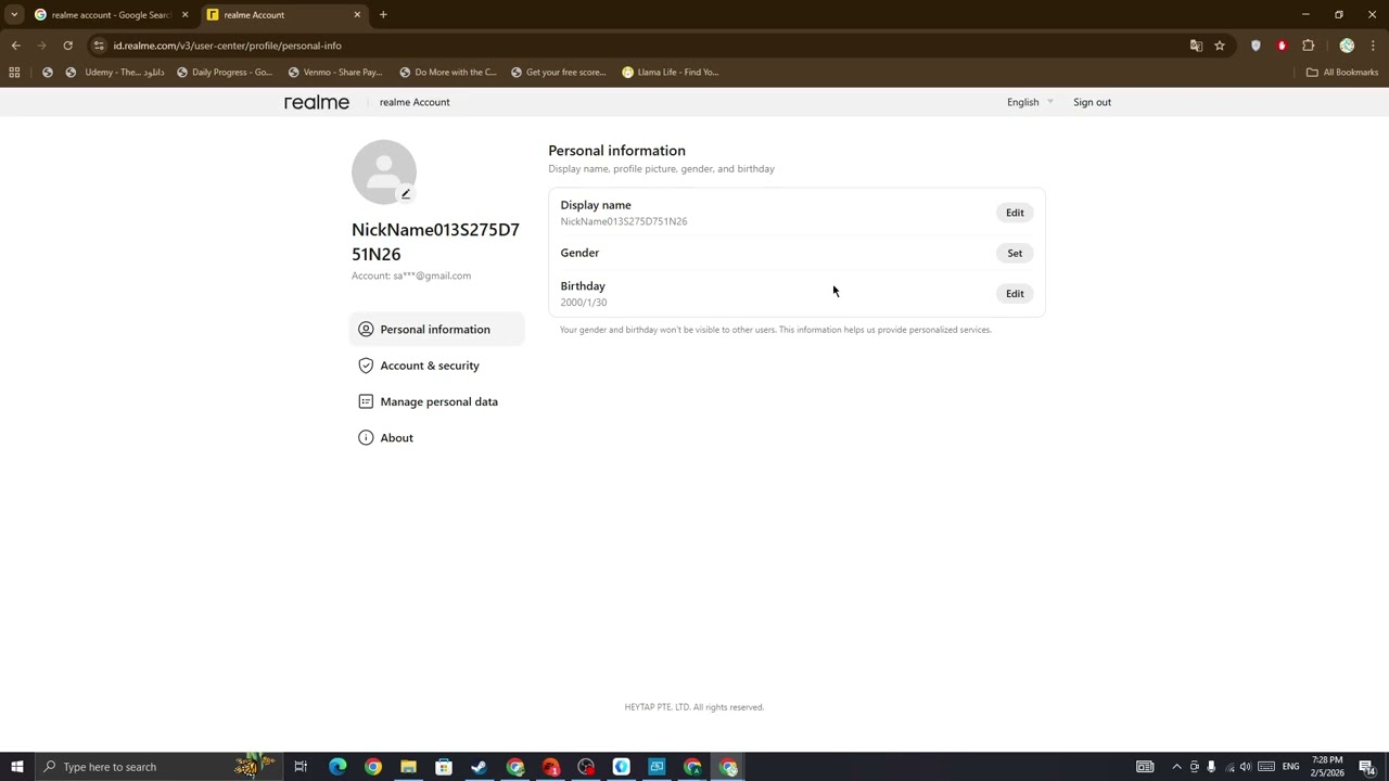 How to Change Gender & Birthday in Realme Account