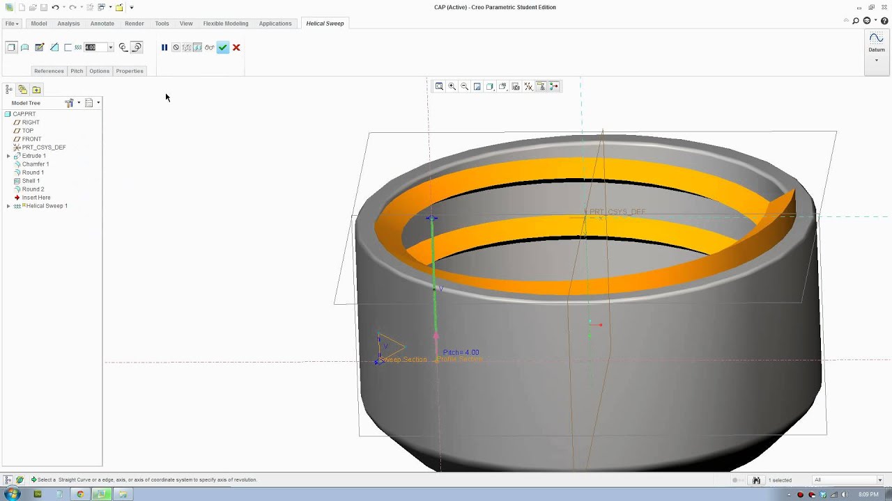 Creo 2 Tutorial - Helical Sweep Bottle Cap Screw