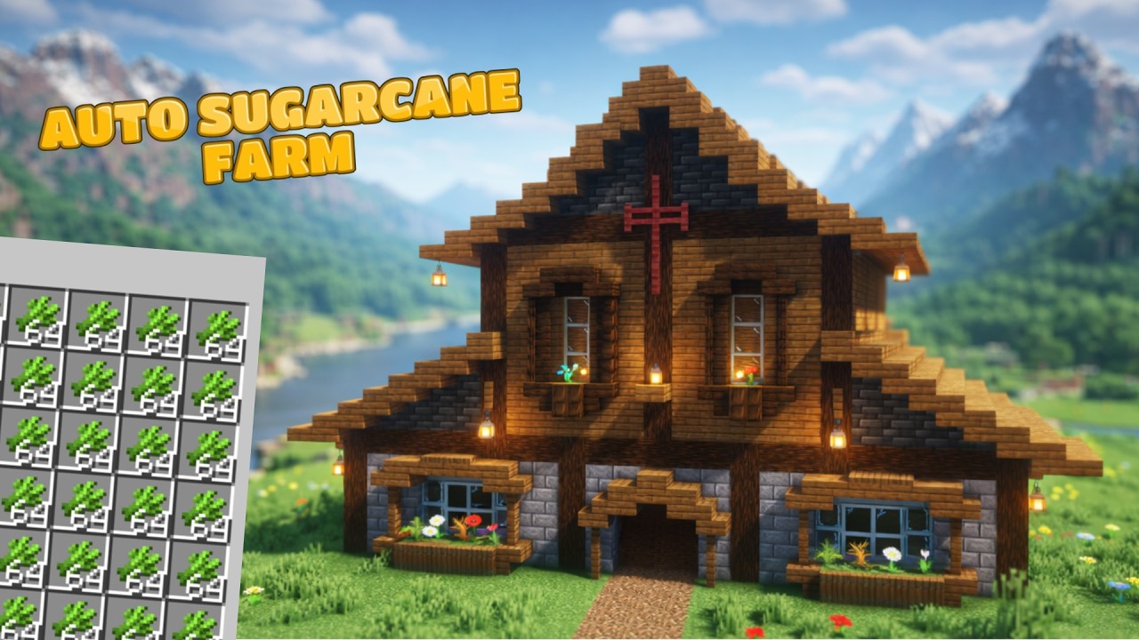 Beautiful Sugarcane Farm House in Minecraft! (Easy Survival Build) Tutorial for java + bedrock/MCPE