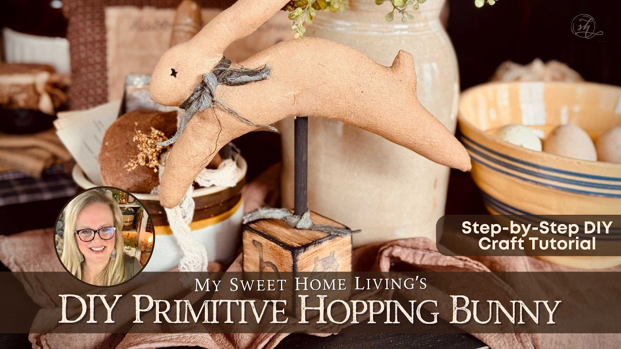 Самодельный примитивный прыгающий кролик — идея для весеннего декора, как сшить.