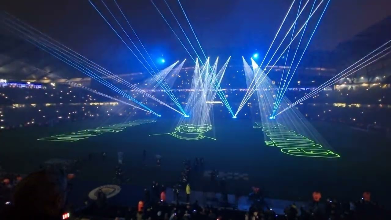 Manchester City vs. Liverpool prematch Light show 22 December 2022