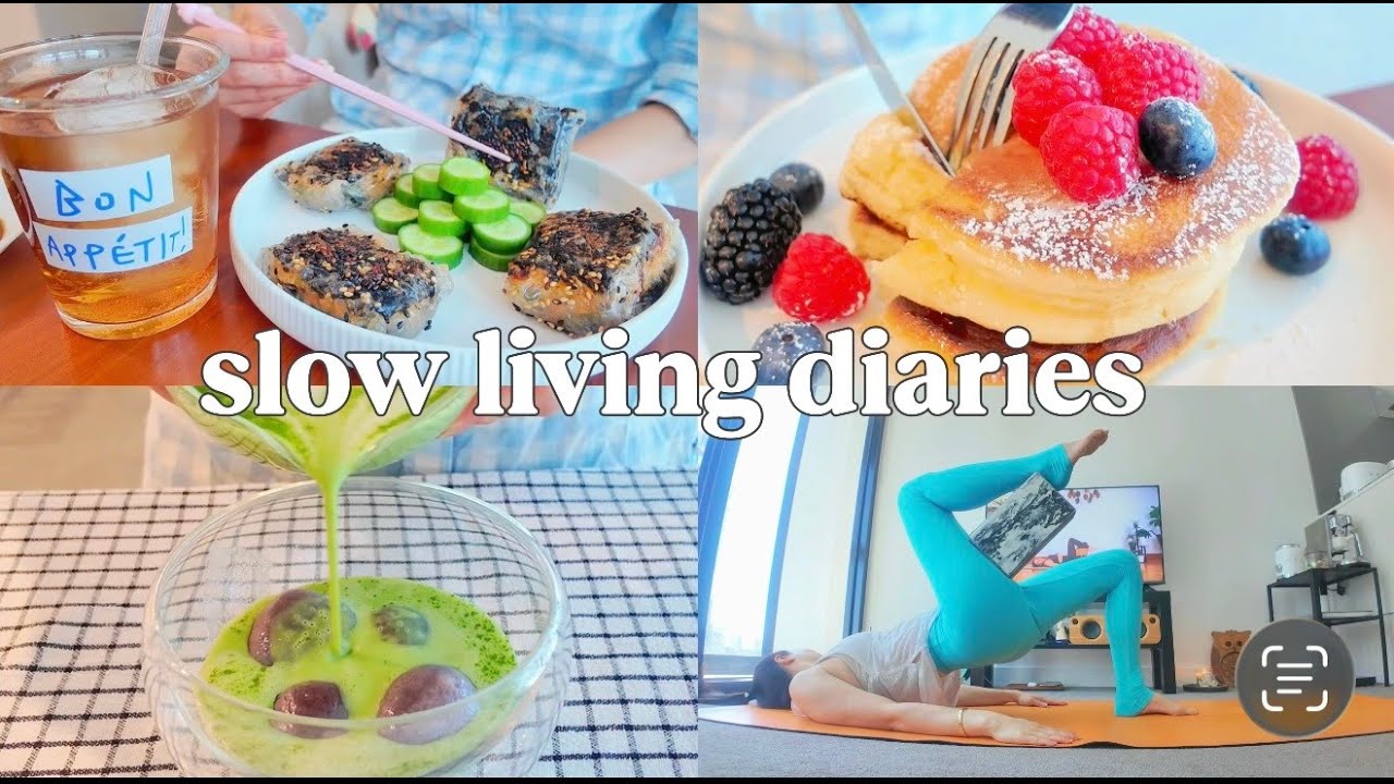 slow & cozy cooking day 🥞 soufflé pancakes, matcha rice ball dessert & relaxing workout