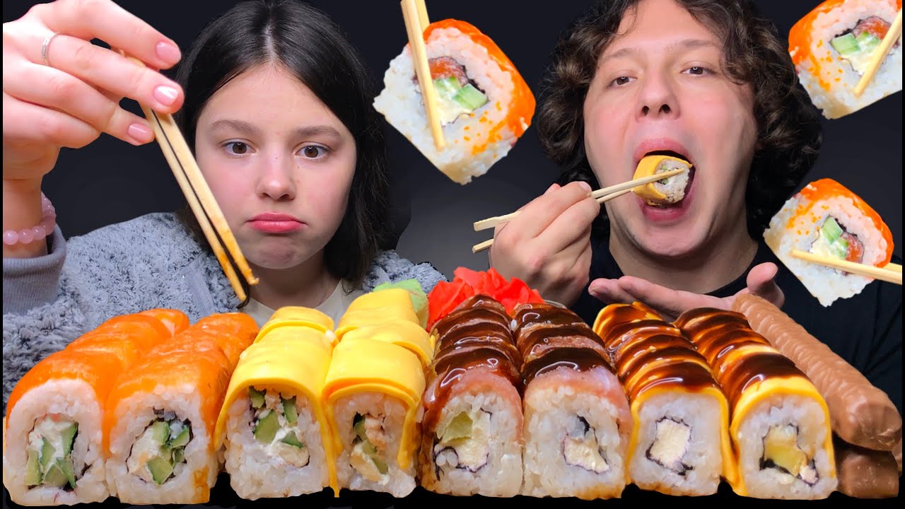 ASMR MUKBANG｜SUSHI + CHOCOLATE CANDY BARS EATING SOUNDS 먹방 Tati ASMR
