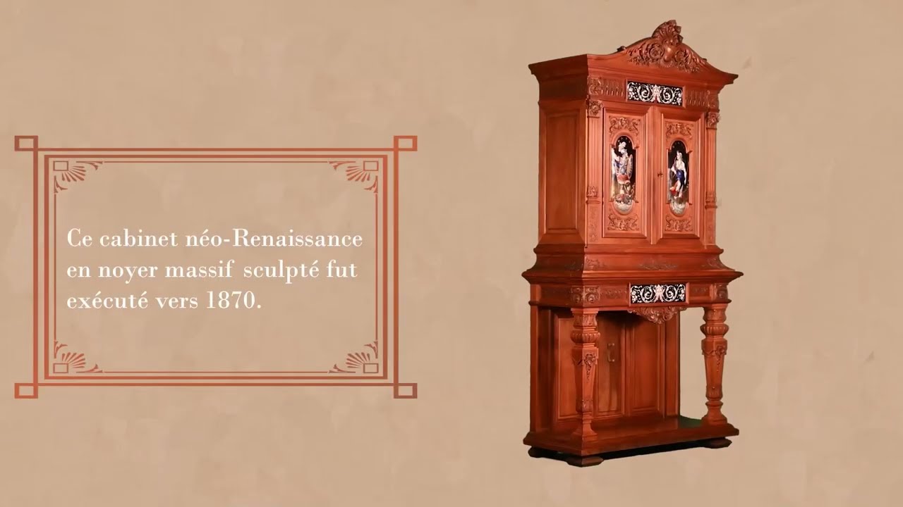 Neo-Renaissance cabinet in carved solid walnut was executed around 1870