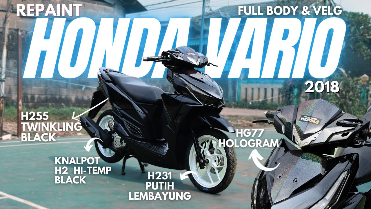 SAMURAI PAINT | REPAINT KOMPLIT! VARIO 125 2018| Body H255 Twinkling Black,Velg H231 Putih Lembayung