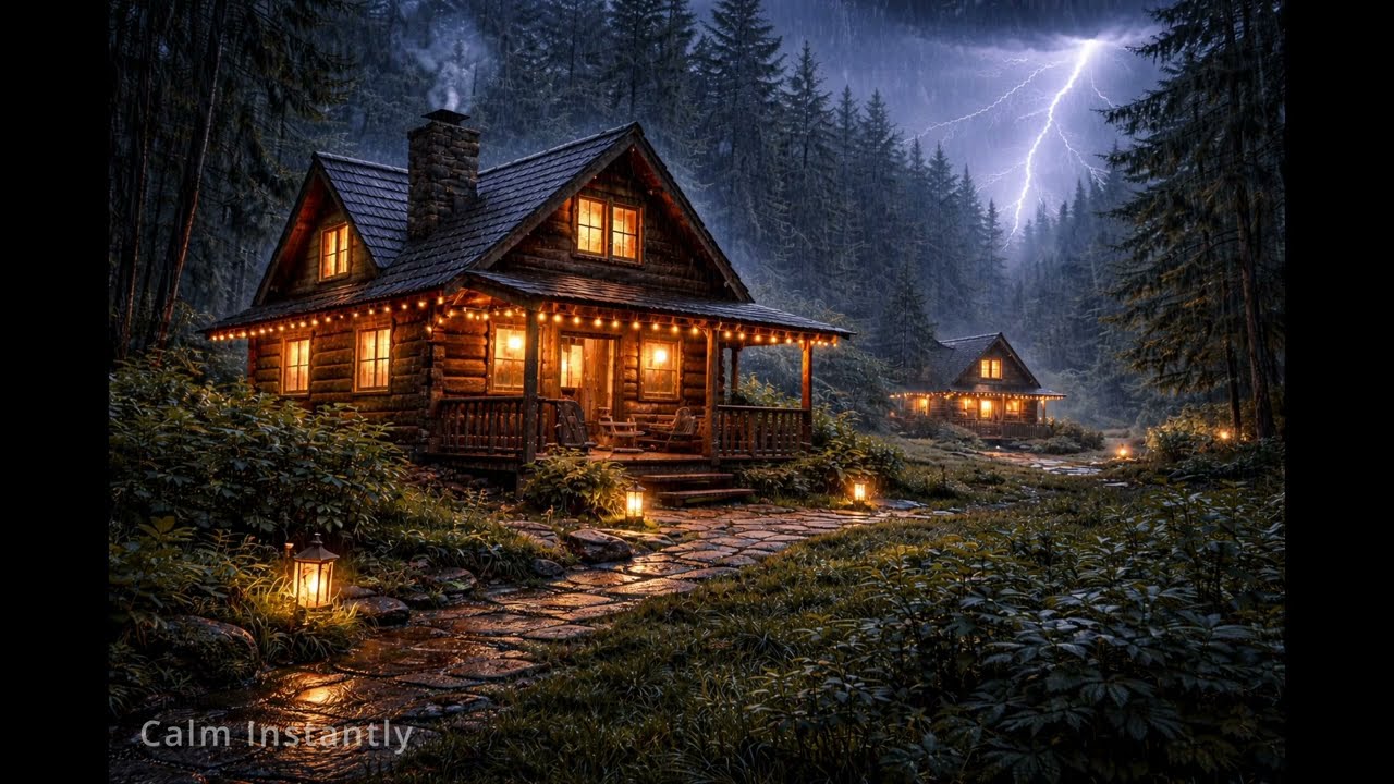 🌨Deep Sleep with Rain & Thunder ⚡ Cozy Cabins in the Storm