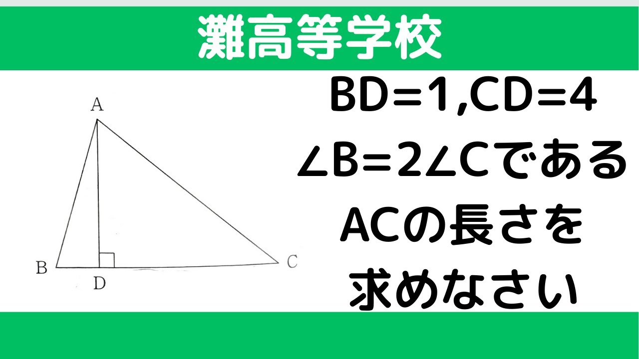 三平方の定理：灘高等学校【全国入試問題解法】