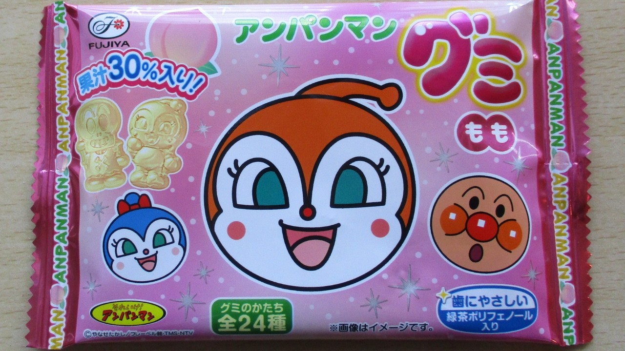 【japanese sweets】fujiya【アンパンマン】アンパンマングミ（もも）【開封】ドキンちゃんパッケージ
