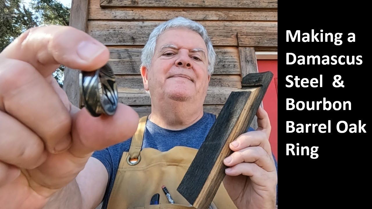Making a Damascus Steel Ring with Bourbon Barrel Oak Inlay