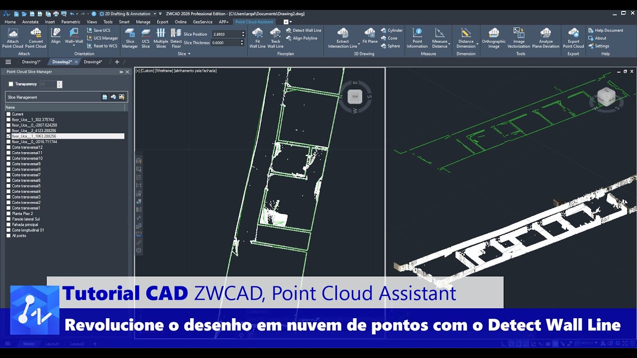 Point Cloud Assistant para o ZWCAD: Revolucione o Desenho em Nuvens de Pontos com o Detect Wall Line