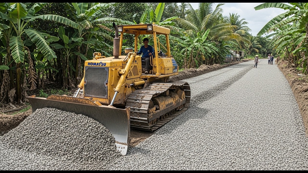 Incredible Gravel Leveling: Satisfying Rusty Komatsu Dozer Village Road ASMR (No Music)