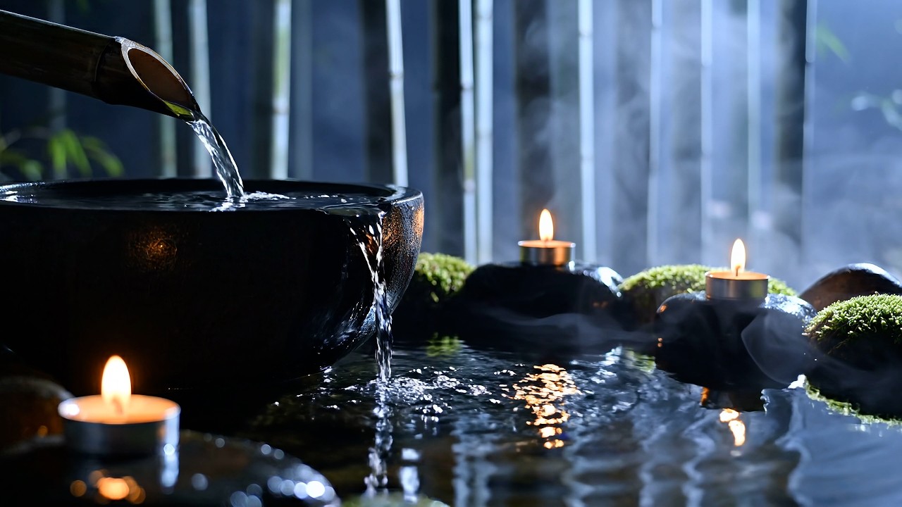 Relaxing Piano with Water Sounds  | Dark Zen Healing Night Ambience for Deep Sleep #Relaxing #Piano