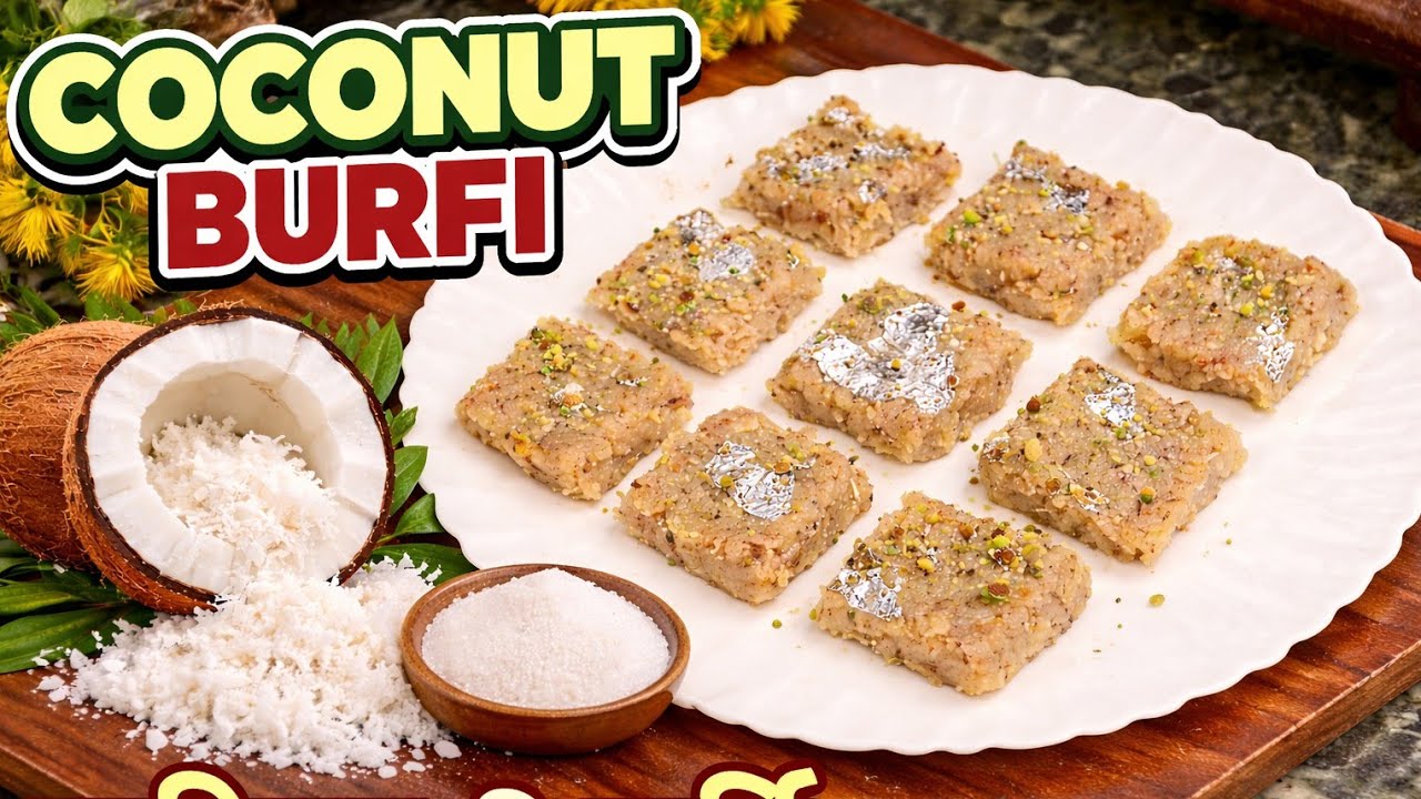 Coconut Burfi Recipe | Nariyal Barfi | नारियल की बर्फी | Easy Coconut Barfi Recipe | Thengai Burfi