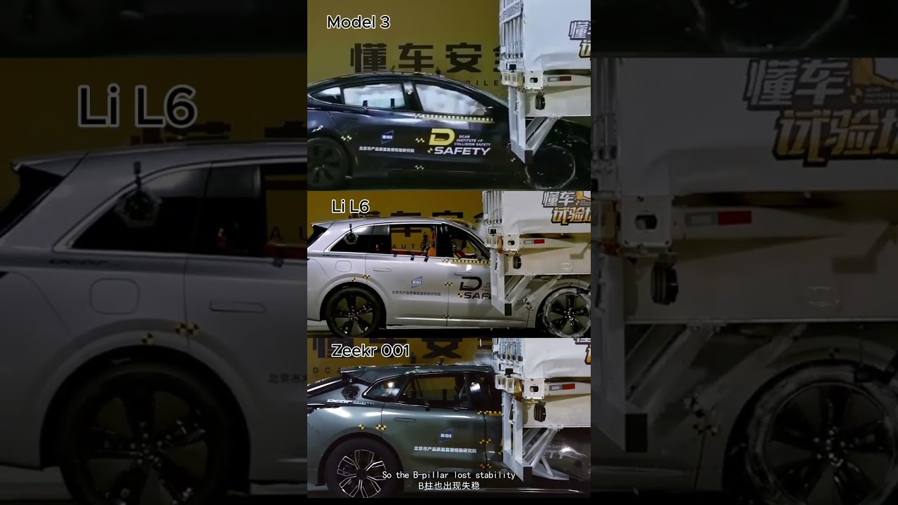 Crash test Tesla Model 3, Li L6, Zeekr 001 comparison
