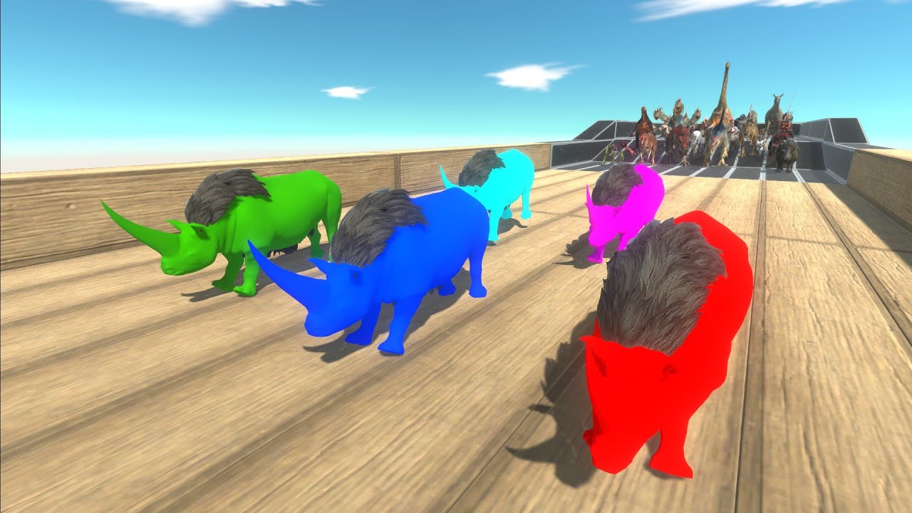 Race to eat Neon Woolly Rhinos - Animal Revolt Battle Simulator