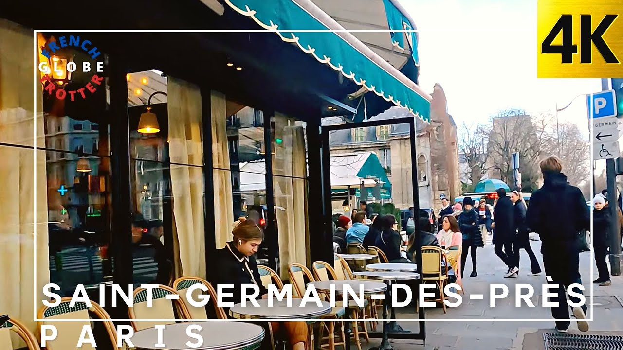 PARIS Walking Tour of Saint-Germain-des-près 🇫🇷 Famous Artists Cafés —Old streets— Marché 4K