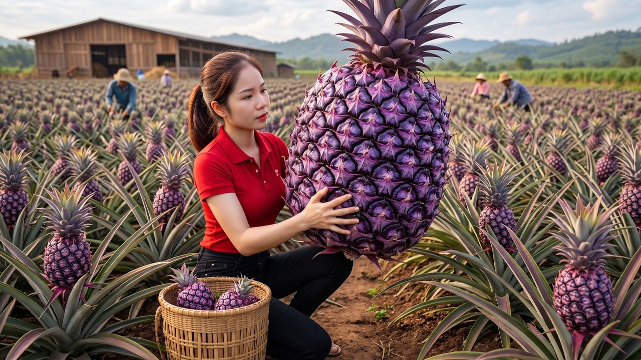 FULL Video : Harvesting +1000 purple pineapples and cabbages  to the village market to sell !