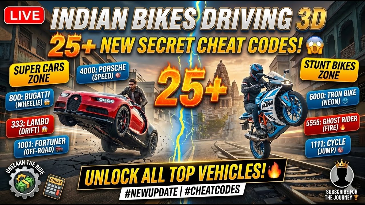 25+ NEW SECRET CHEAT CODES! 😱 | Indian Bikes Driving 3D LIVE 🛑 New Update Stunts & Challenges