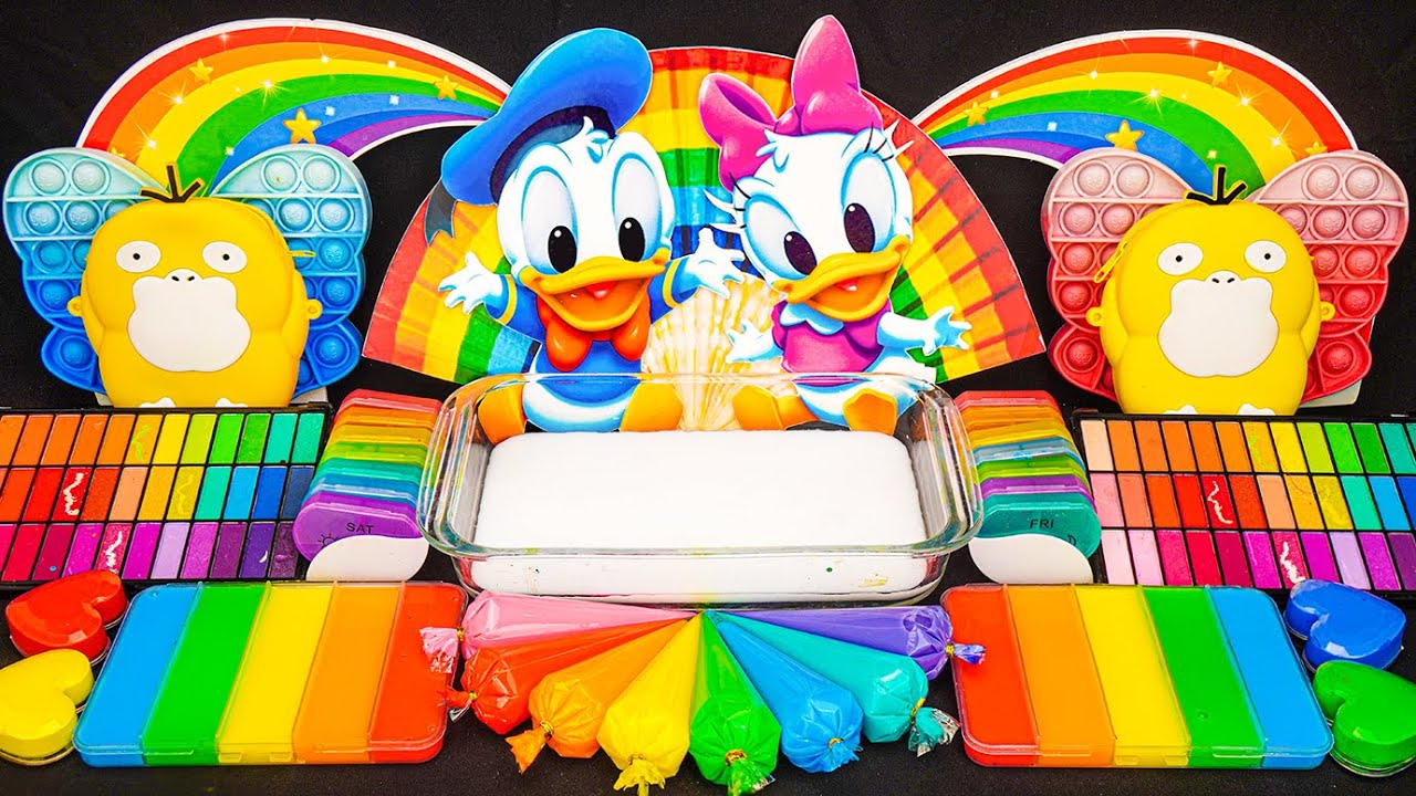 Ultimate Relax Slime ASMR 🌈 Mixing Disney Donald Slime With Glitters & Pipping Bag & Makeup Set ASMR