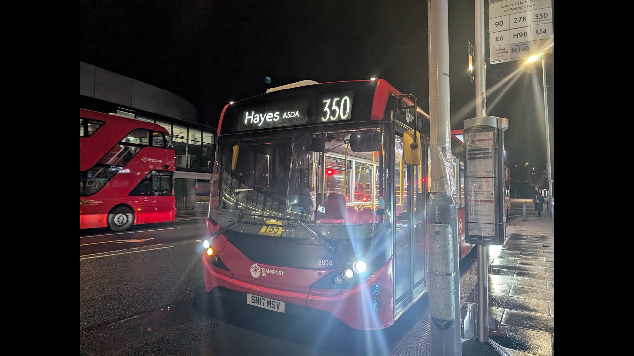 Journey on london bus route 350 to Hayes, Asda on Transport UK 8894 SN17 MSV Enviro 200 MMC Voith