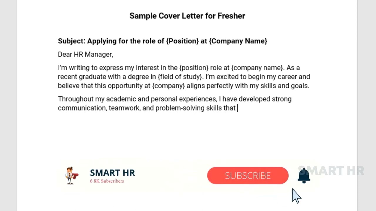 Sample Cover Letter for Fresher – 2023 @SMARTHRM