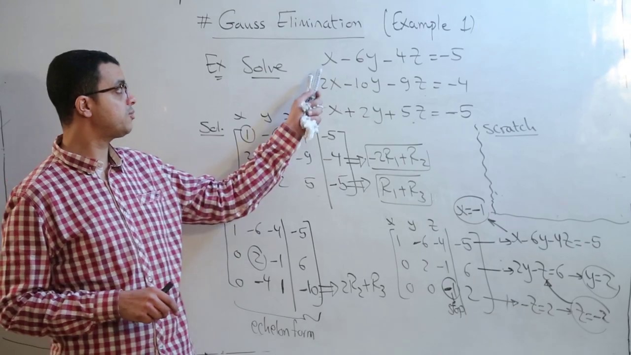 gauss elimination (linear system) example1 شرح