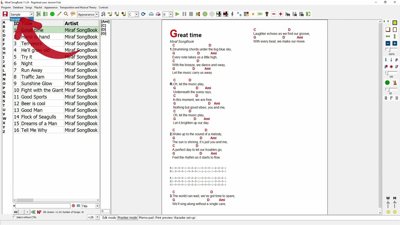 E007 - Miraf SongBook - Main screen - English version