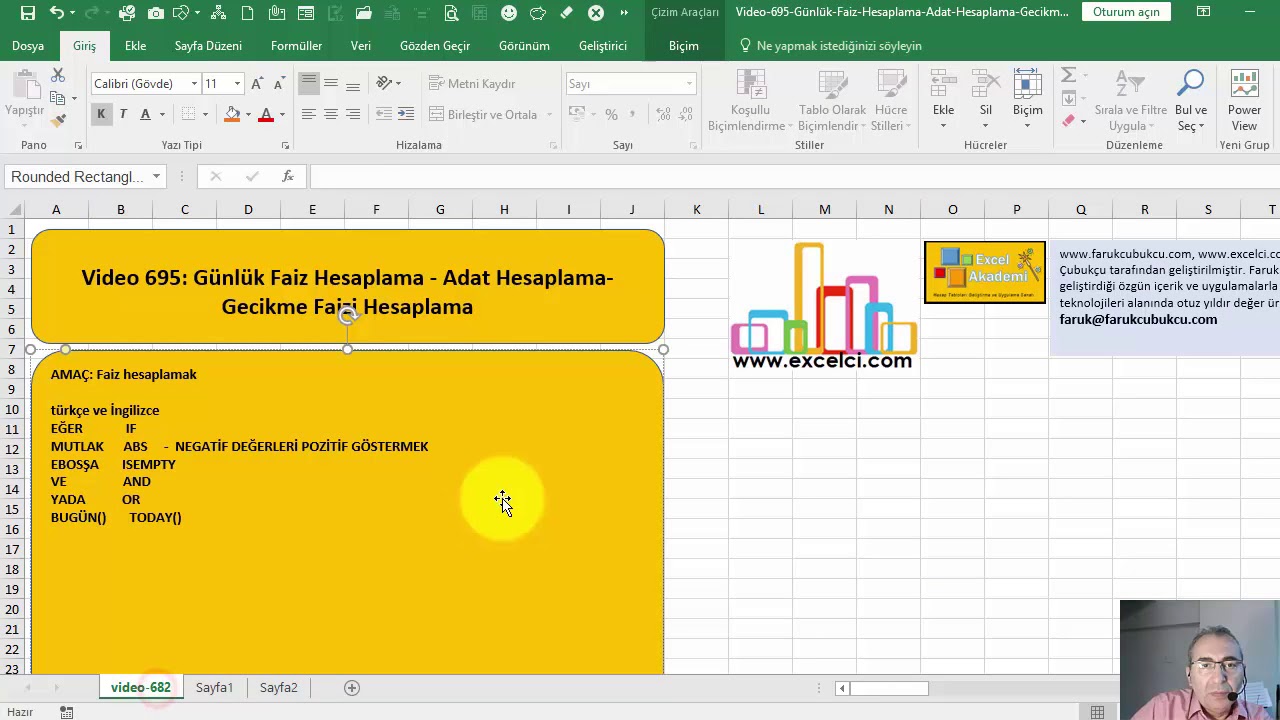 Excel Günlük Faiz Hesaplama / Adat Hesaplama  / Gecikme Faizi Hesaplama