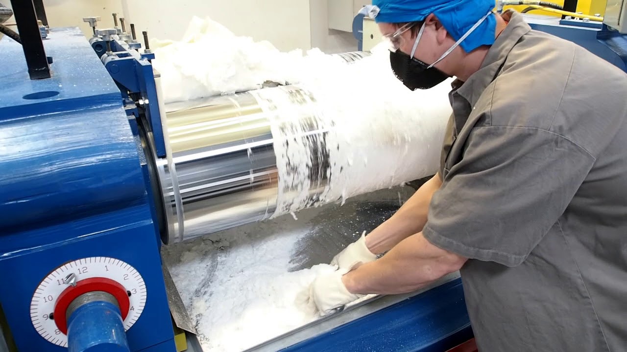 Milling a batch of White FDA compliant EPDM Rubber