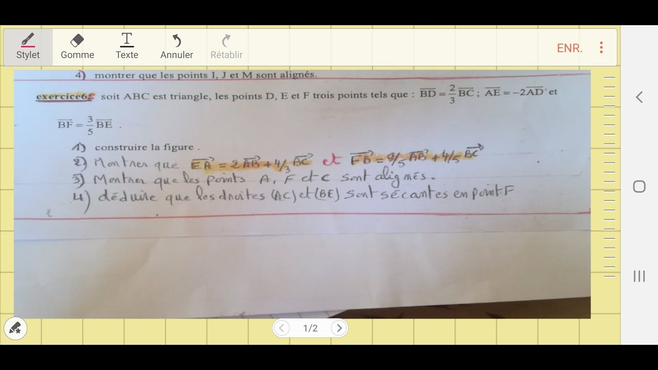 Solution exercice sur le calcul vectoriel