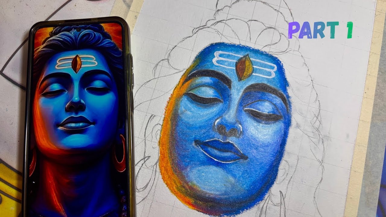 Lord shiva painting,oil pastel painting,step by step, beginners,part 1. 