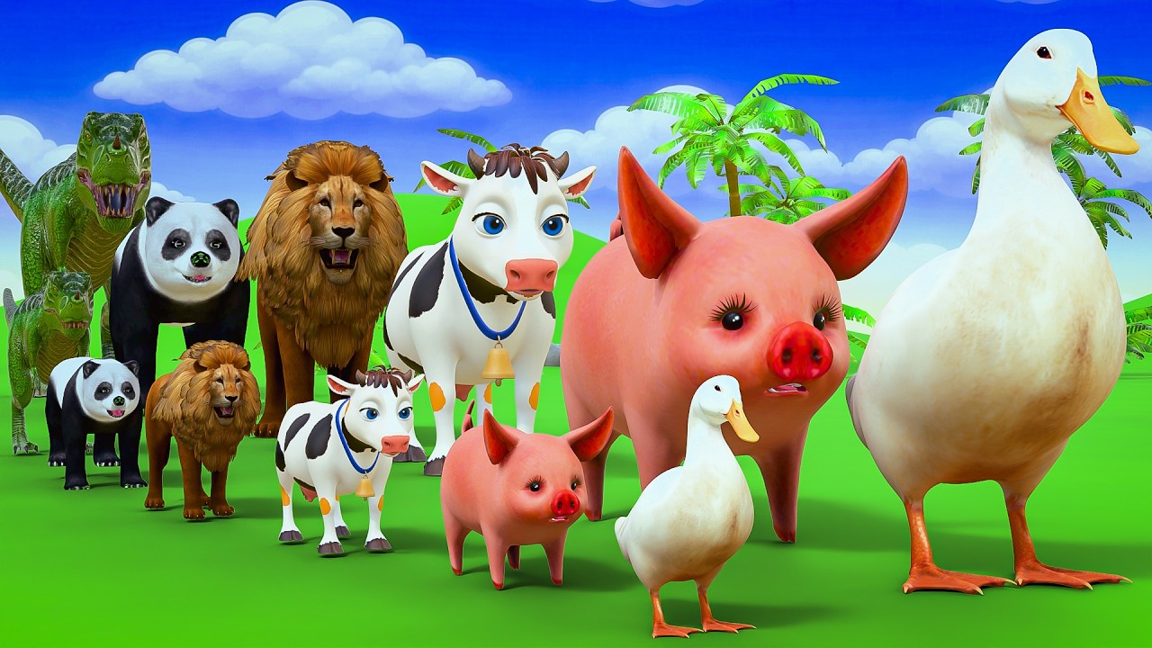 Long Slide Game with Cow Elephant Gorilla Hippopotamus Tiger 3d Animal Game Funny 3d Animals
