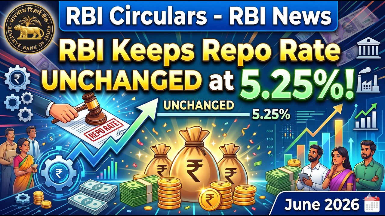 RBI Keeps Repo Rate Unchanged at 5.25% in June 2026 Policy || BANKING AWARENESS