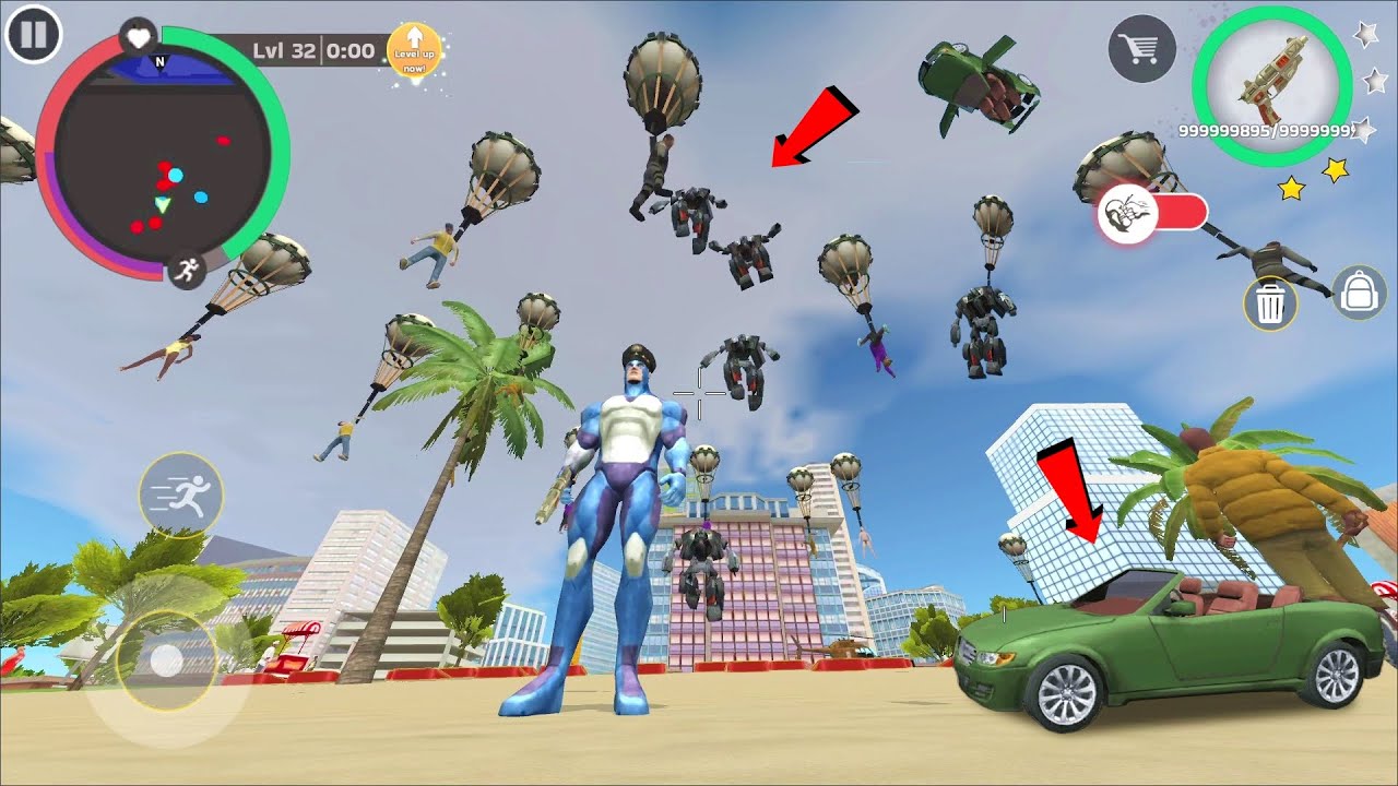 Rope Hero Cheatground MOD (Hanging Crowd on Sea Beach) Hanging Ballon with Giant Police Car Robot