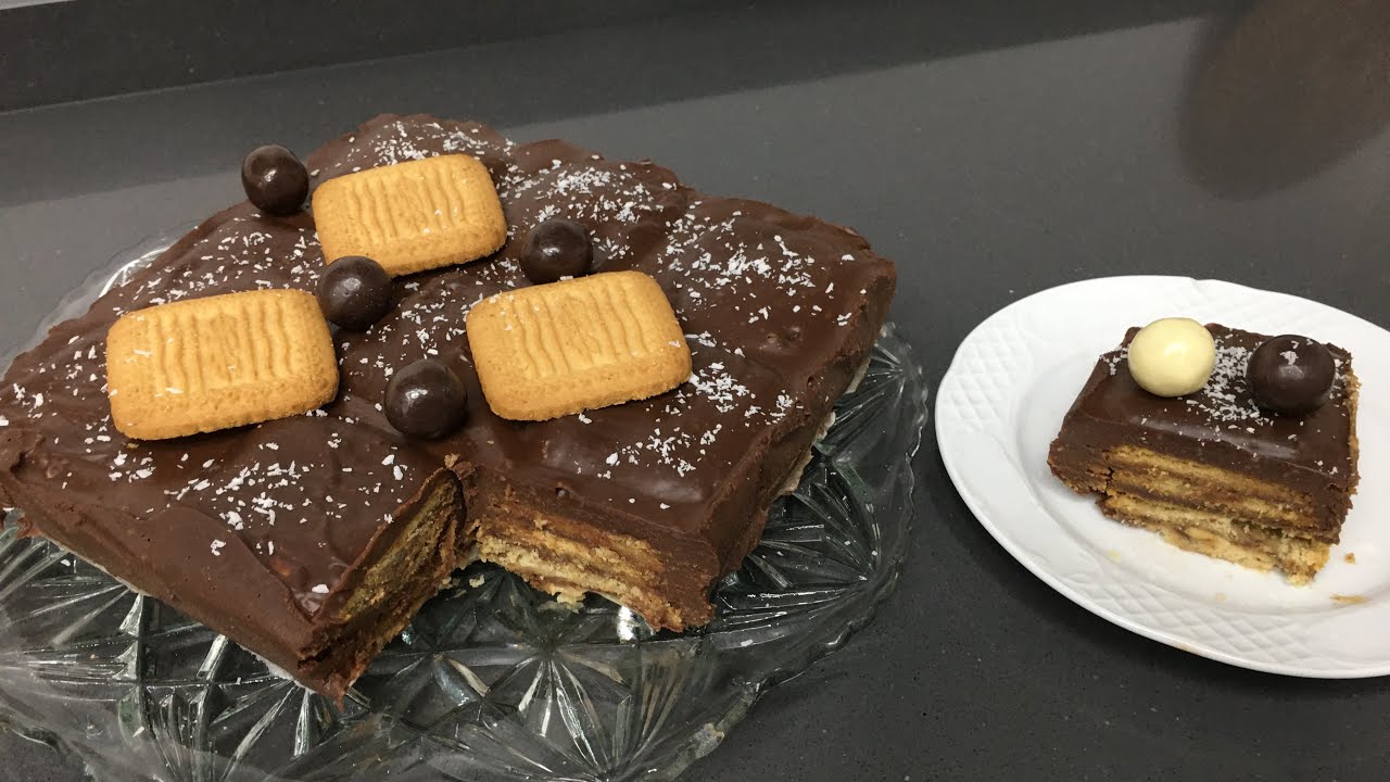 Tarta de galletas con chocolate | postre sin horno y sin gelatina