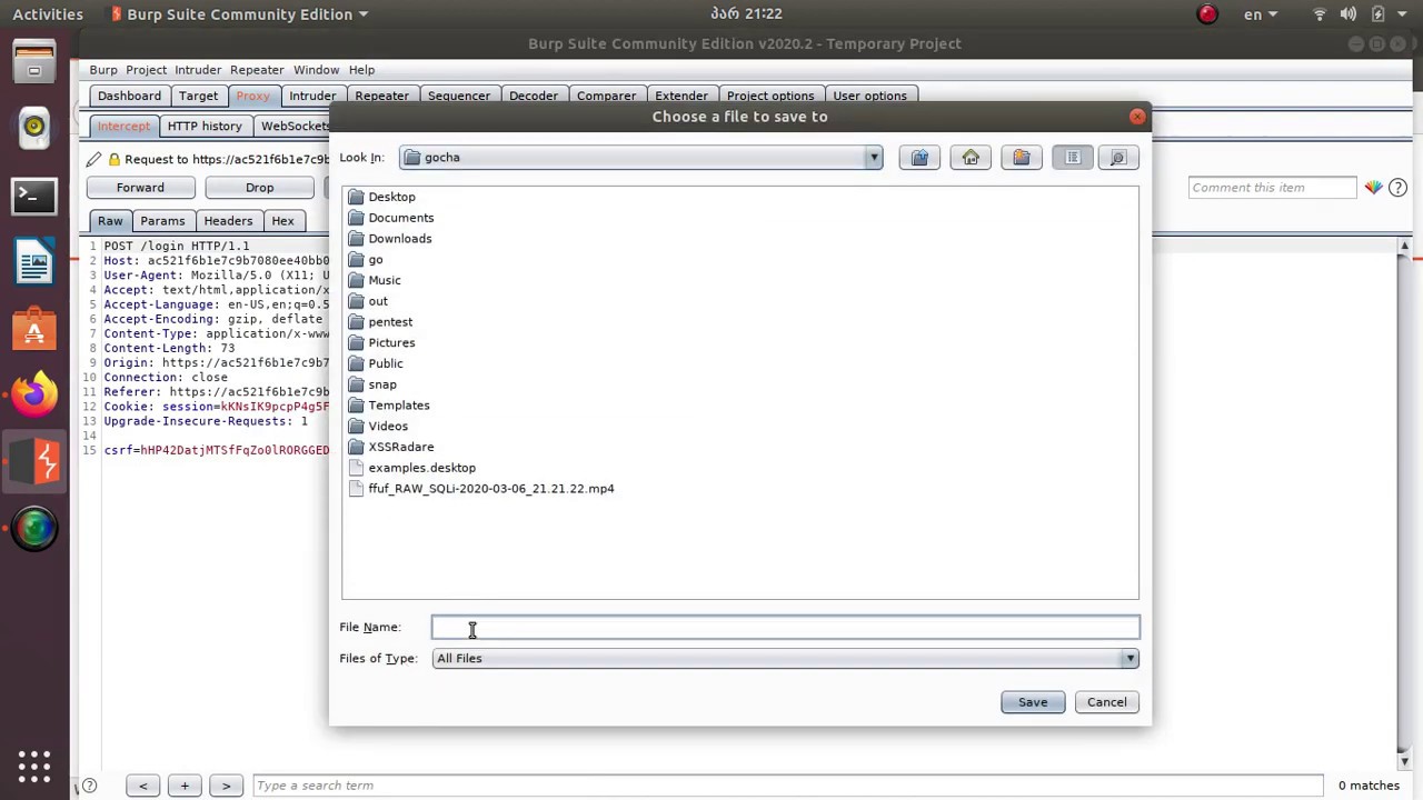 ffuf + raw request + Burp Suite
